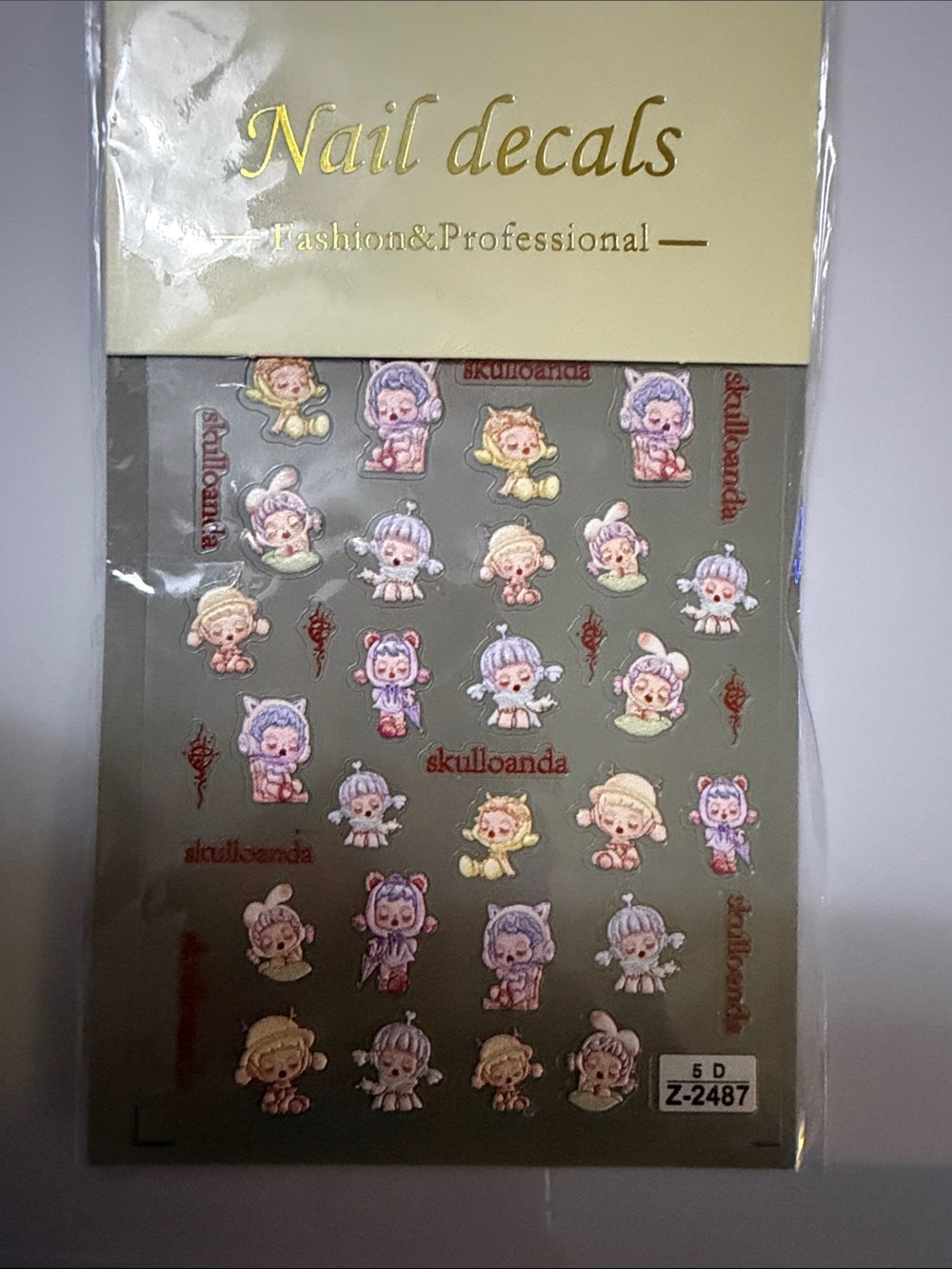 Cute Cartoon Character Nail Decals - Pastel Pink & Purple